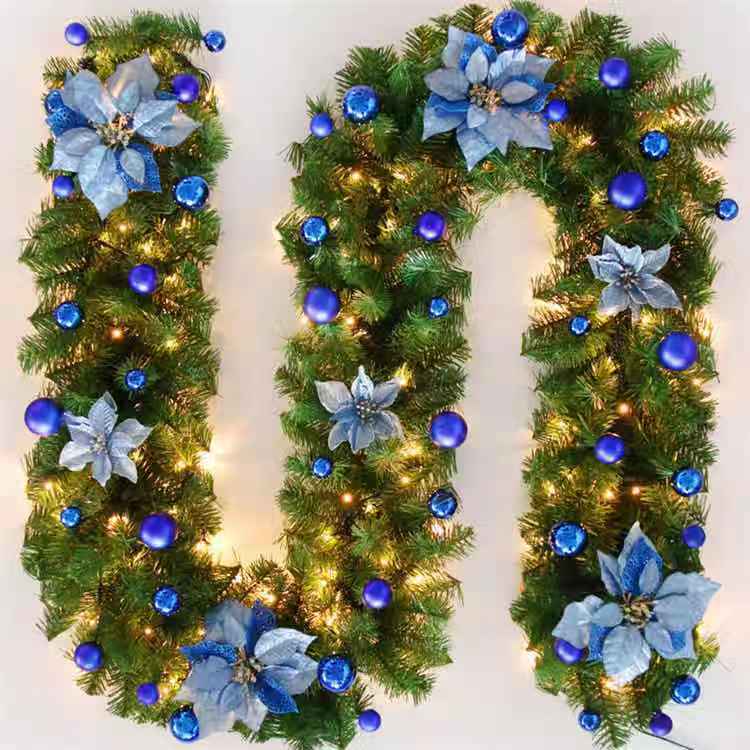9FT Pre Lit Christmas Garland with Lights Door Wreath Xmas Fireplace Decor LED 9FT Pre Lit Christmas Garland with Lights Door Wreath Xmas Fireplace Decor LED